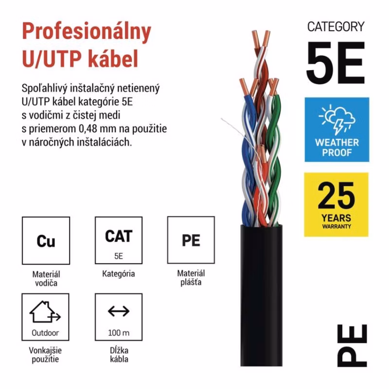 Datový kábel UTP 5E, outdoor, 100m