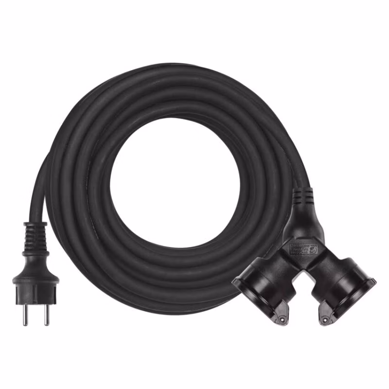 Vonkajší predlžovací kábel 15 m / 2 zásuvky / čierny / guma / 230 V / 1,5 mm2