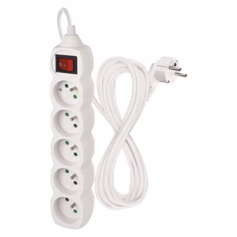 Predlžovací kábel 5 m / 5 zásuviek / s vypínačom / biely / PVC / 1,5 mm2