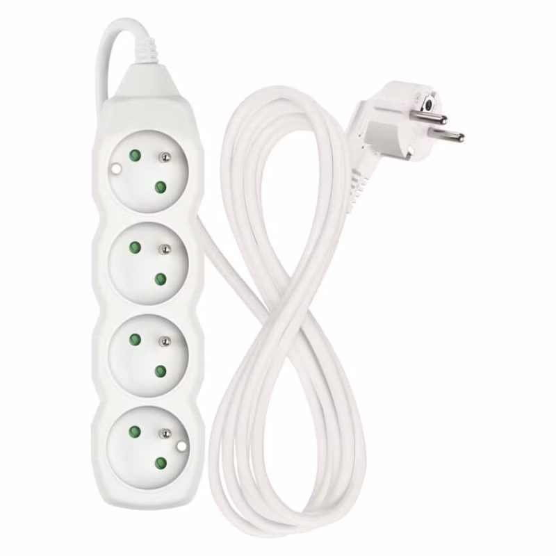 Predlžovací kábel 2 m / 4 zásuvky / biely / PVC / 1 mm2