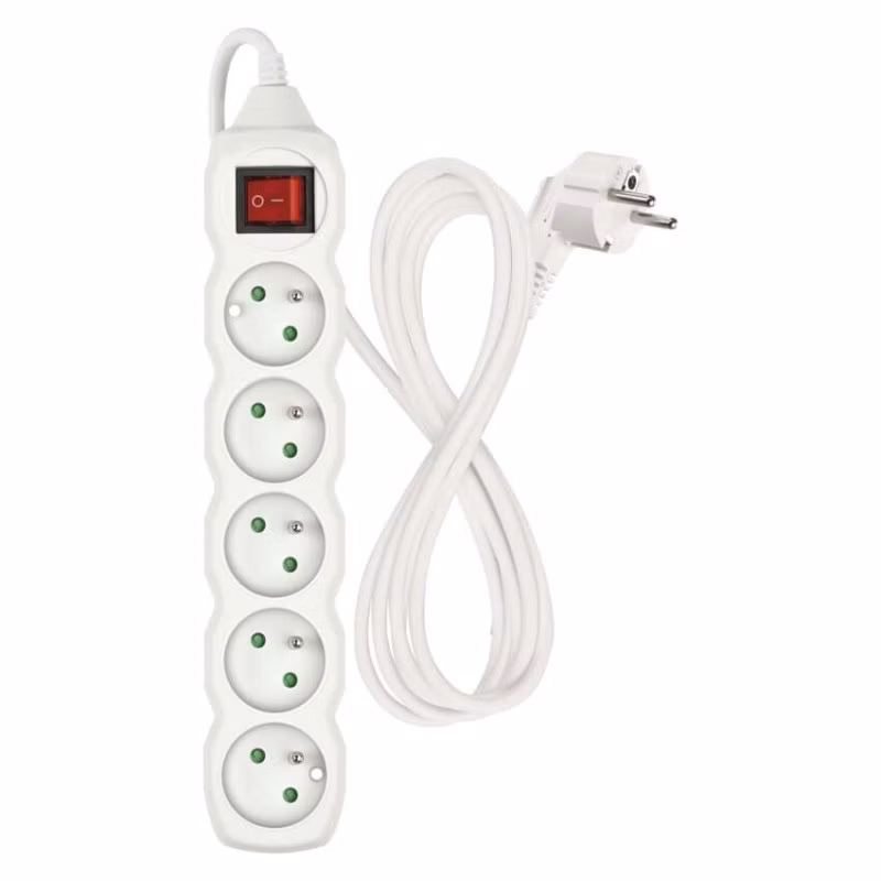 Predlžovací kábel 2 m / 5 zásuviek / s vypínačom / biely / PVC / 1 mm2