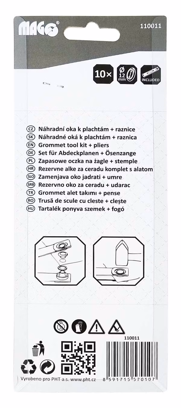 Náhradné oká k plachtám 10ks + raznica