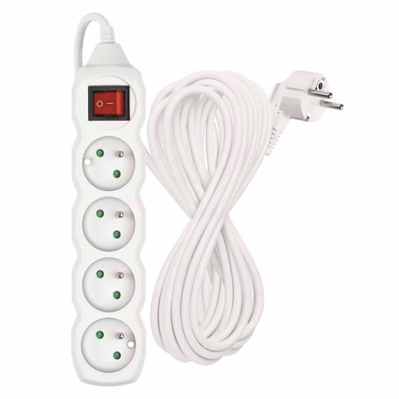 Predlžovací kábel 10 m / 4 zásuvky / s vypínačom / biely / PVC / 1,5 mm2