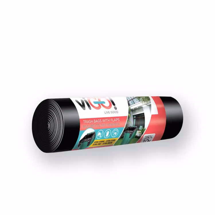 Vrecia odpadkové s ušami LD160l / 10 ks, 90x110 + 20 cm, čierne