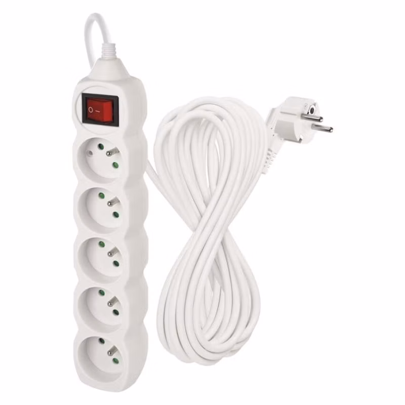 Predlžovací kábel 10 m / 5 zásuviek / s vypínačom / biely / PVC / 1,5 mm2