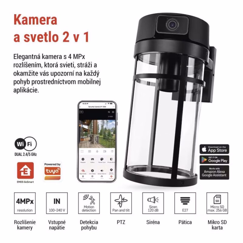 GoSmart Vonkajšia otočná kamera IP-1300 LANTERN s WiFi a svetlom, čierna