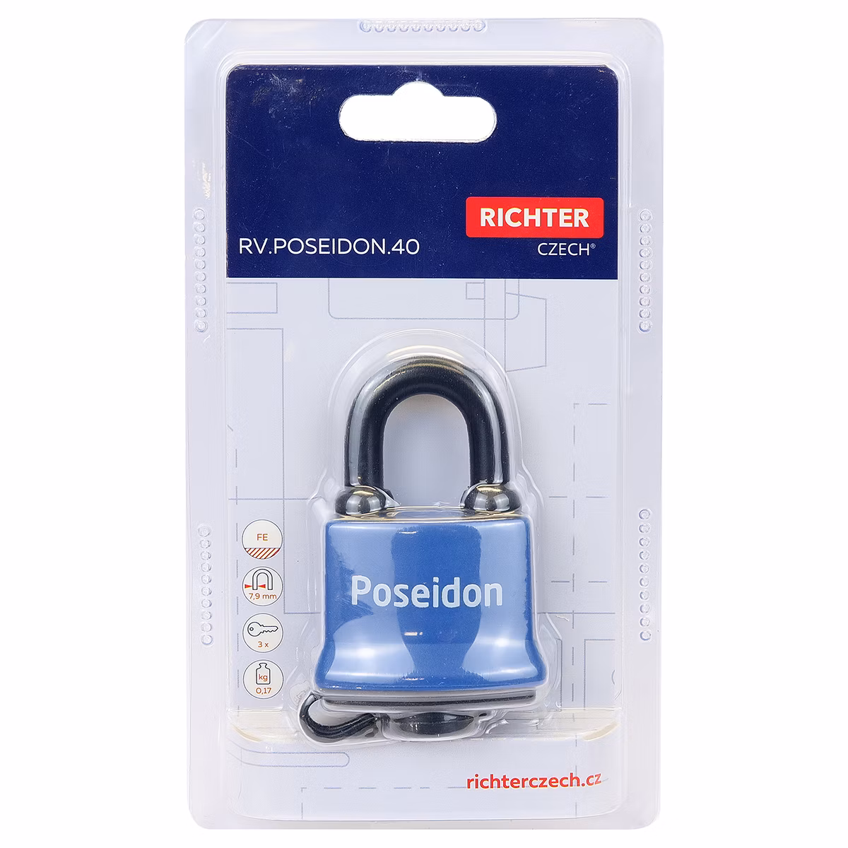 Ocelový voděodolný zámek s plastovým krytem RICHTER RV.POSEIDON.40