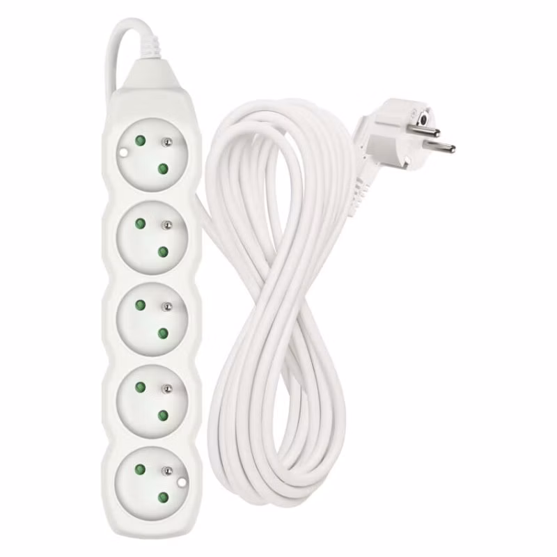 Predlžovací kábel 7 m / 5 zásuviek / biely / PVC / 1 mm2