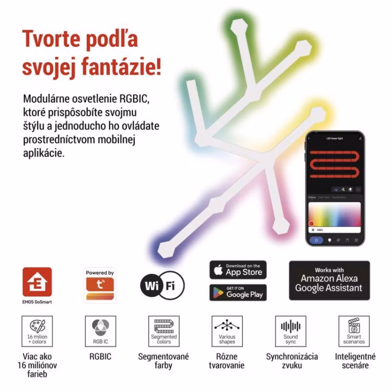 GoSmart LED svietidlo Lines white, 9 dielov, 34 W, RGBIC stmievateľné, WiFi