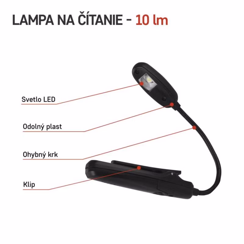 LED svietidlo na čítanie, 10 lm, 1× AAA