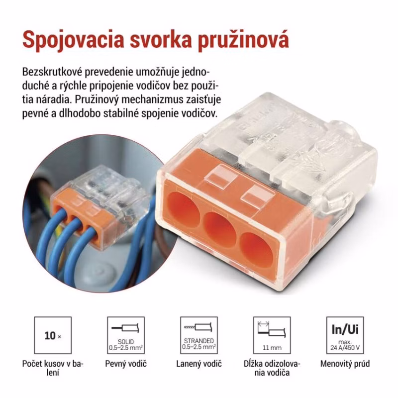 Pružinová spojovacia svorka 3×0,5, 10 ks