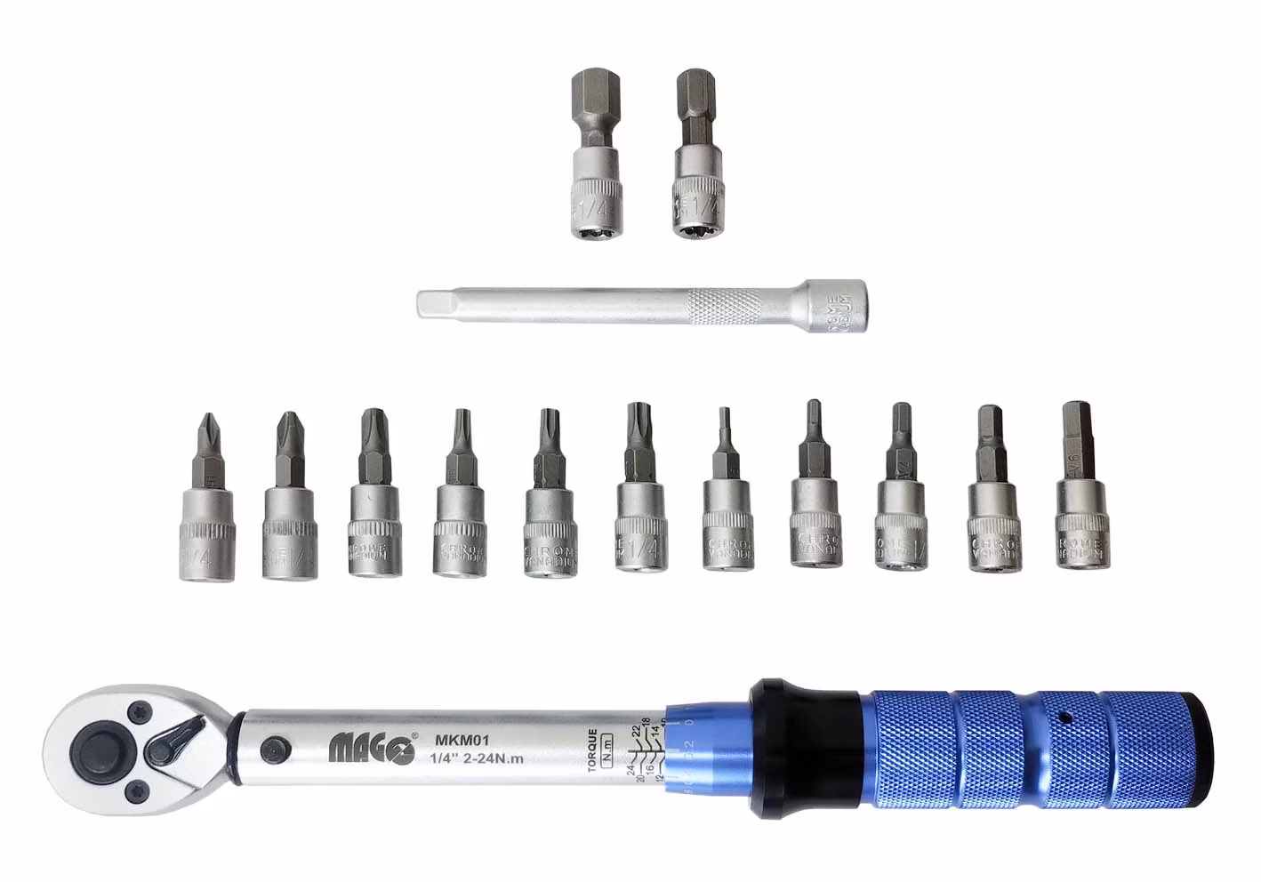 Momentový kľúč 1/4" 2-24 Nm pre bicykle - 13 hlavíc