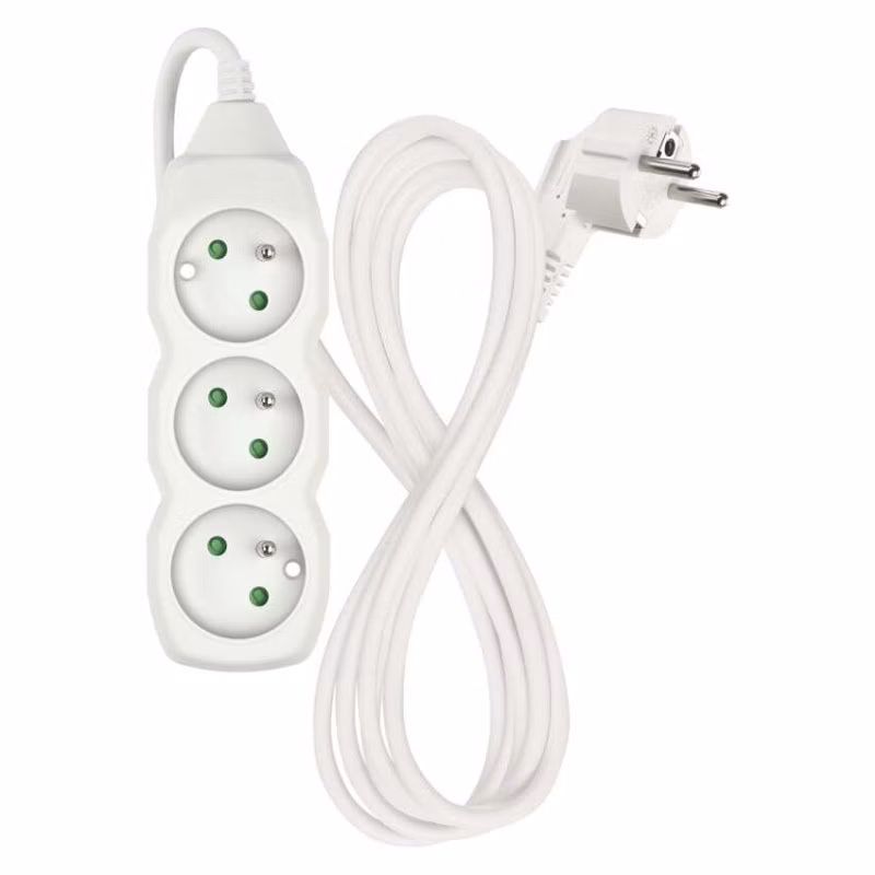 Predlžovací kábel 2 m / 3 zásuvky / biely / PVC / 1 mm2