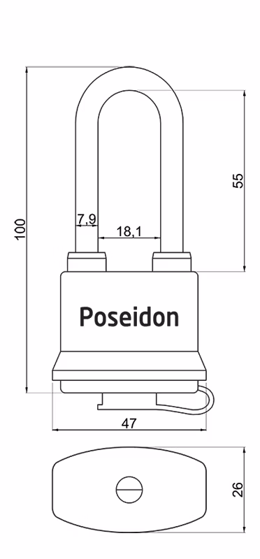 Ocelový voděodolný zámek s plastovým krytem. RICHTER RV.POSEIDON.40.PL