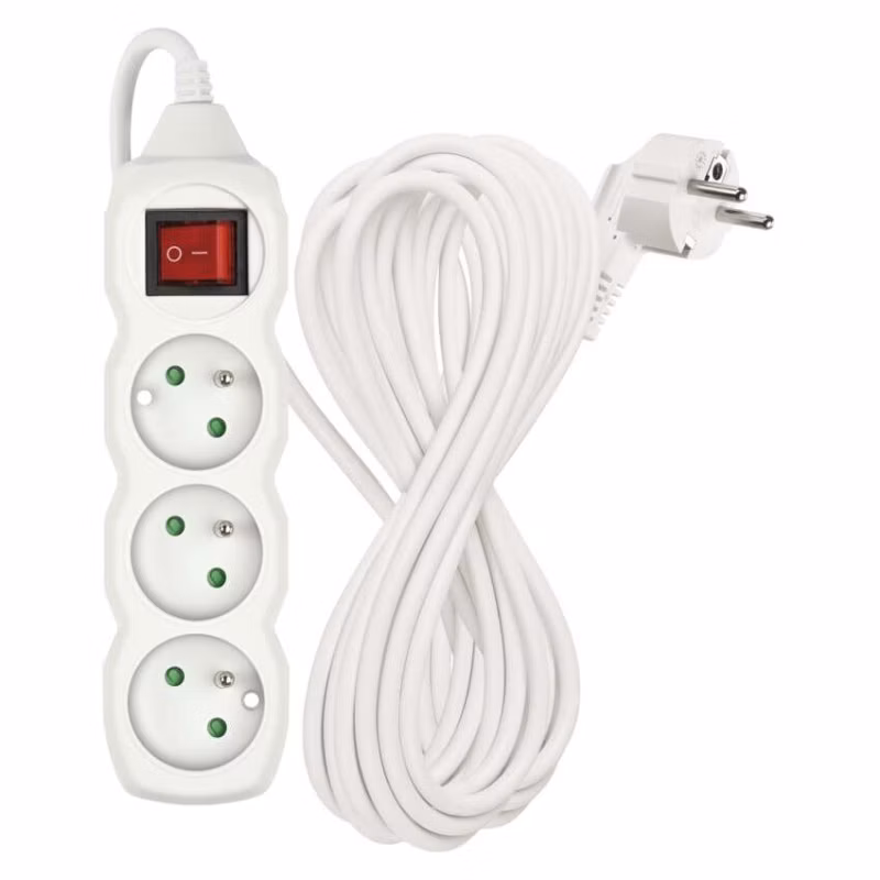 Predlžovací kábel 10 m / 3 zásuvky / s vypínačom / biely / PVC / 1,5 mm2