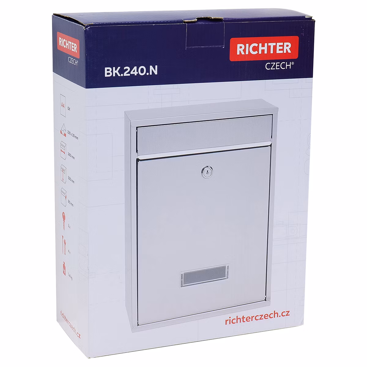 Nerezová schránka. Vhodná pro použití i do sestav. RICHTER BK.240.N