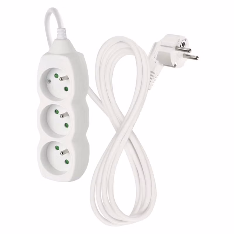 Predlžovací kábel 2 m / 3 zásuvky / biely / PVC / 1 mm2
