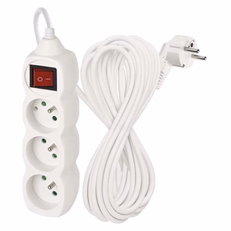 Predlžovací kábel 10 m / 3 zásuvky / s vypínačom / biely / PVC / 1 mm2
