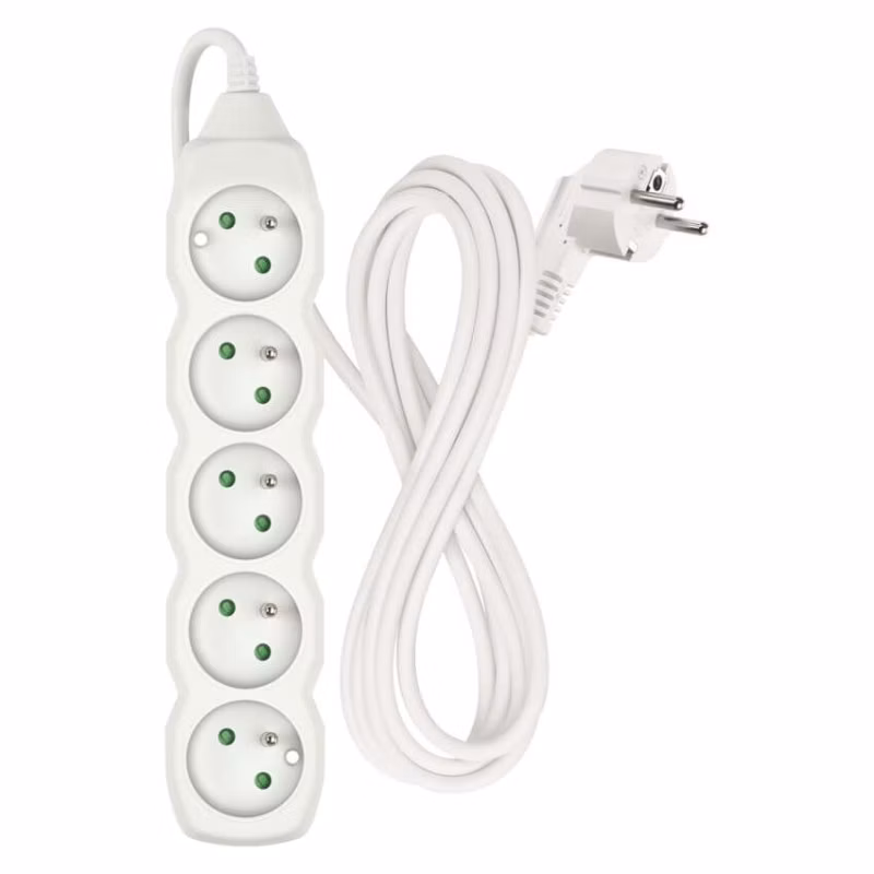 Predlžovací kábel 3 m / 5 zásuviek / biely / PVC / 1 mm2