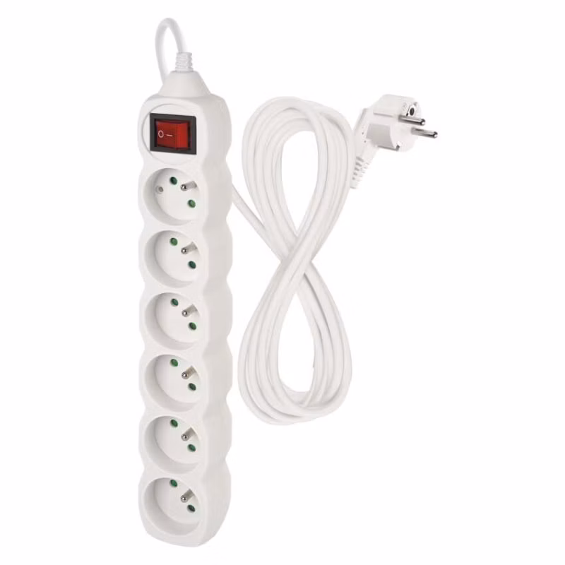 Predlžovací kábel 5 m / 6 zásuviek / s vypínačom / biely / PVC / 1 mm2