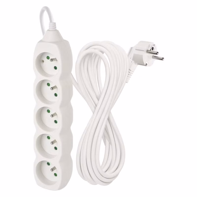 Predlžovací kábel 7 m / 5 zásuviek / biely / PVC / 1 mm2