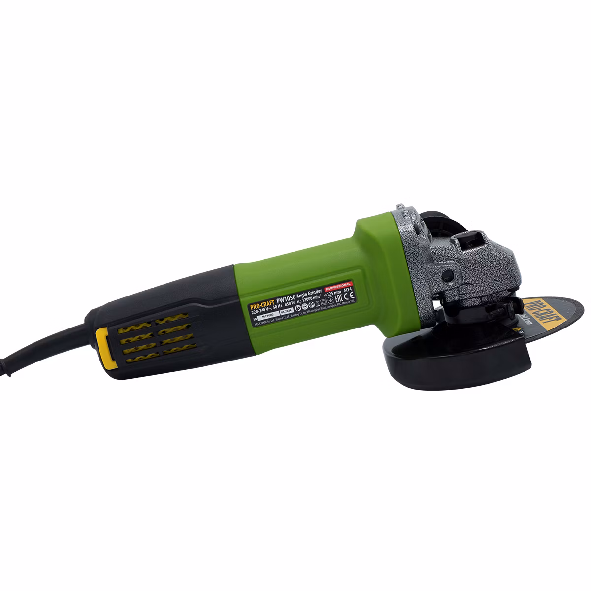 Uhlová brúska Procraft PW1050 + 10x rezací kotúč CD125x1,0 , 2x lamelový kotúč | SPW1050
