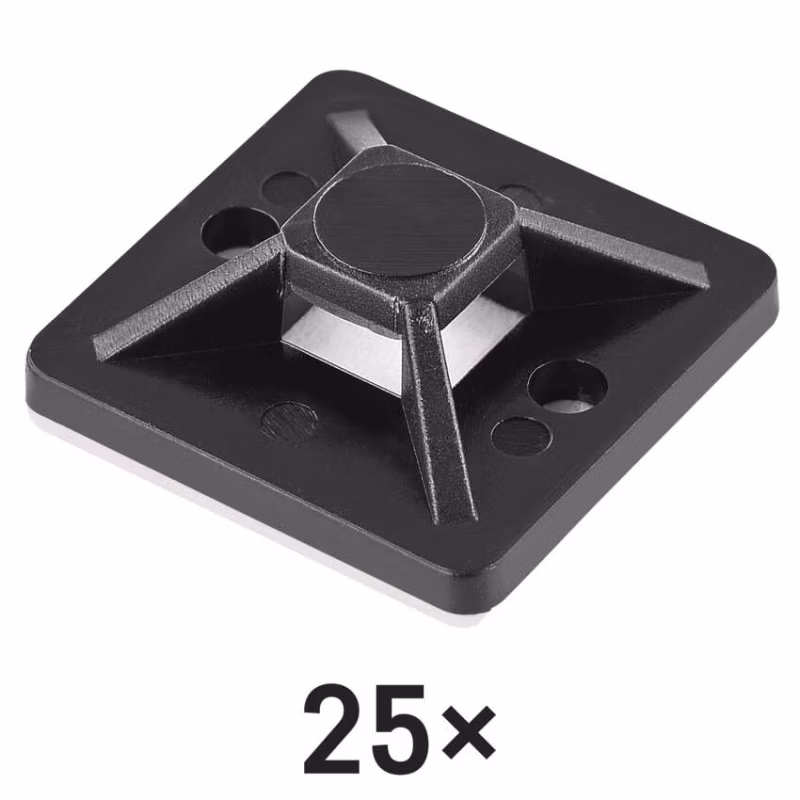 Samolepiaca príchytka sťahovacej pásky 20×20 mm, čierna, 25 ks