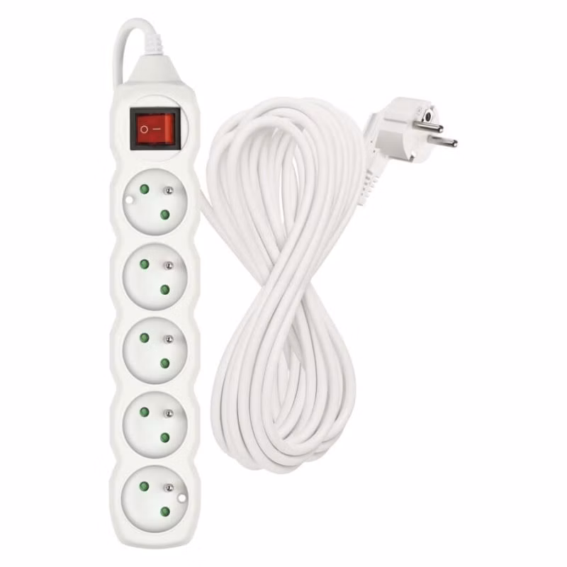 Predlžovací kábel 10 m / 5 zásuviek / s vypínačom / biely / PVC / 1 mm2