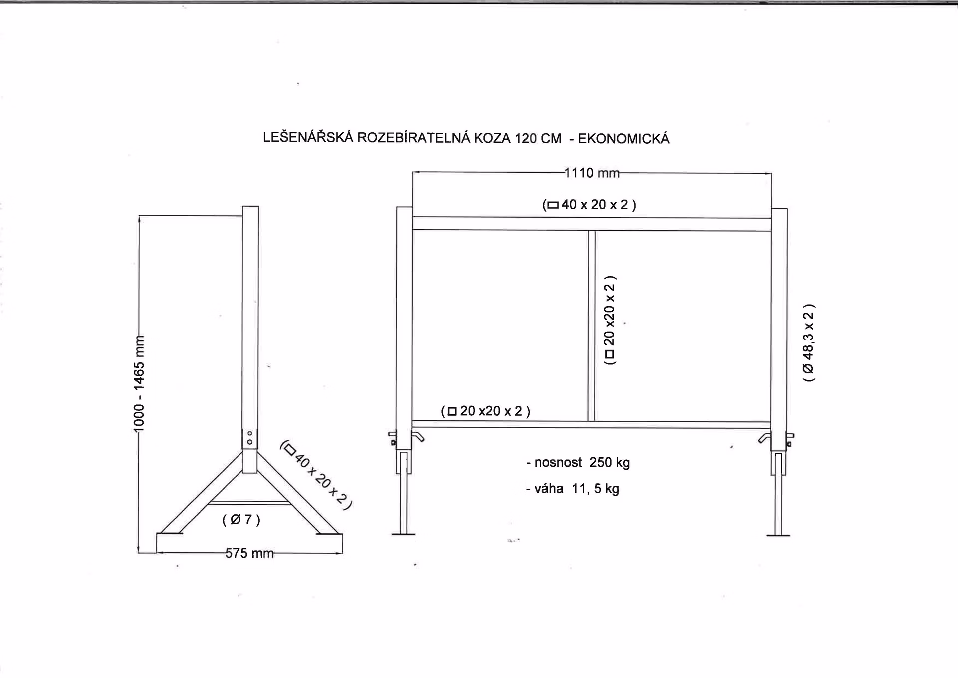 Lešenárska koza 1000-1465x1110 mm skladacia, ekonomická