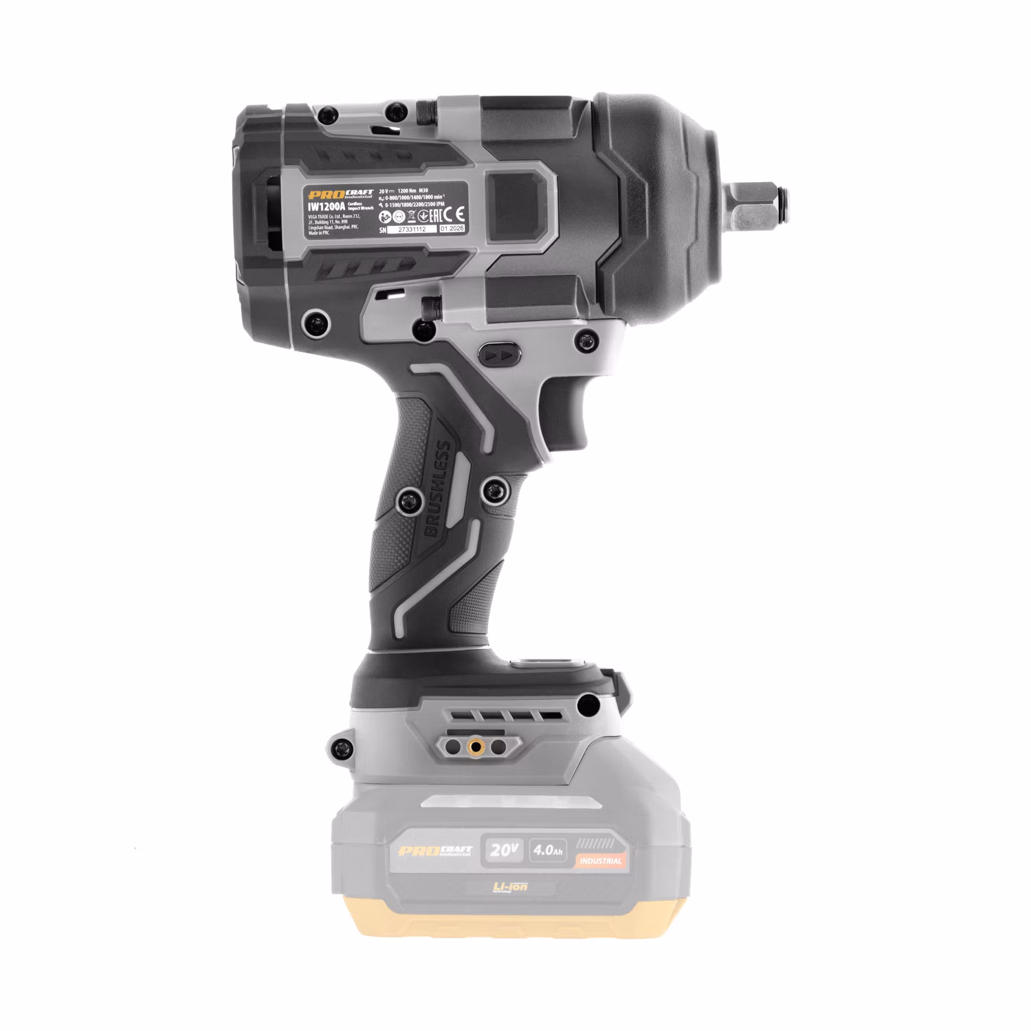 Aku rázový uťahovák Procraft Industrial IW1200Abb (bez akumulátora a nabíjačky) | IW1200A-BB