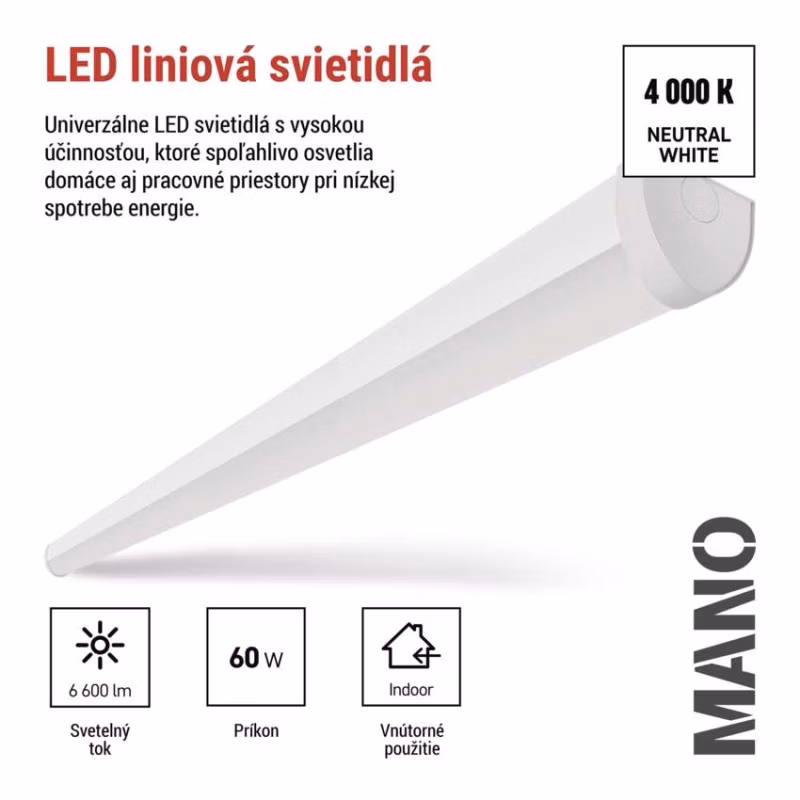 LED lineárne svietidlo MANO 60W, neutrálna biela