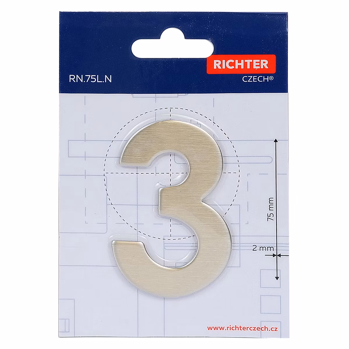 Nerezové číslo v plochém „2D“ provedení RICHTER RN.75L.3.N