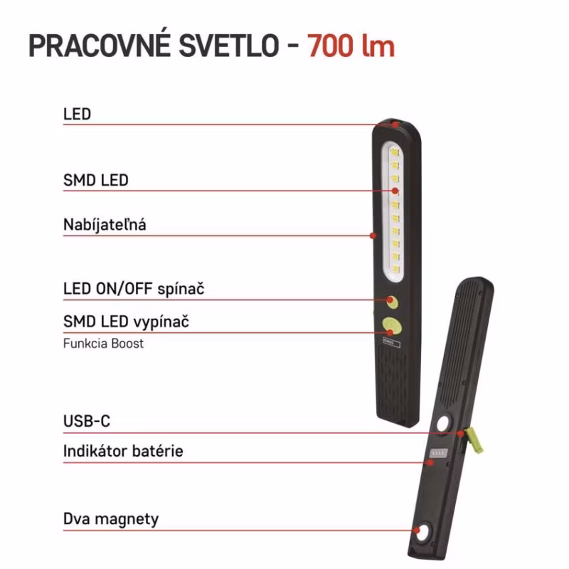 SMD LED + LED nabíj. svietidlo P4538, 700 lm, 1200 mAh