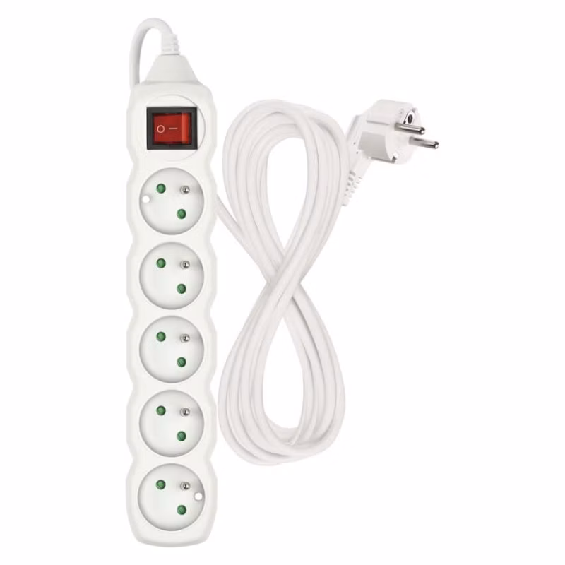 Predlžovací kábel 5 m / 5 zásuviek / s vypínačom / biely / PVC / 1 mm2