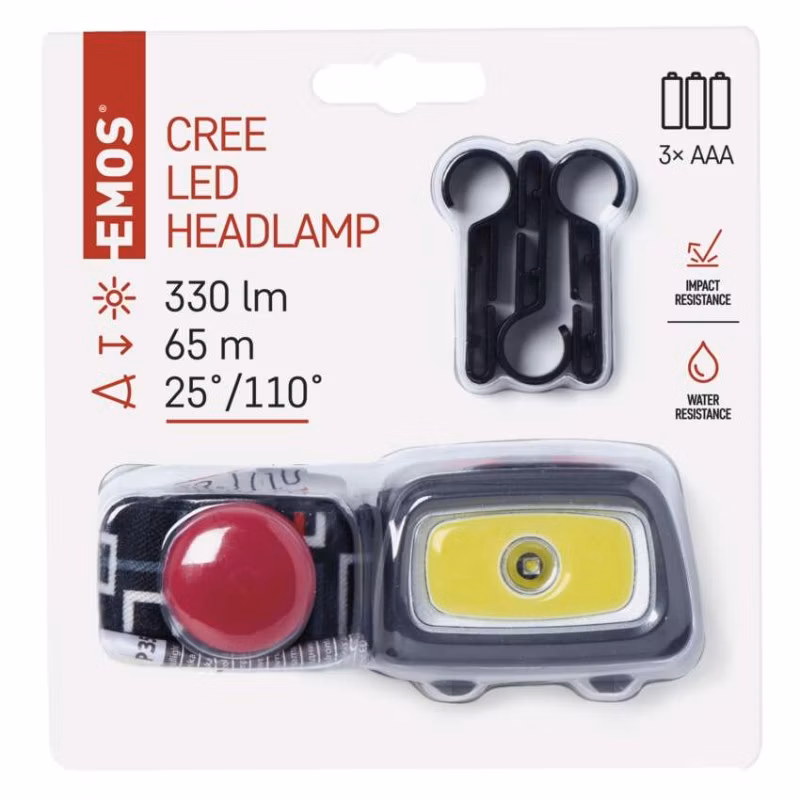 CREE LED + COB LED čelovka P3531, 330 lm, 65 m, 3× AAA