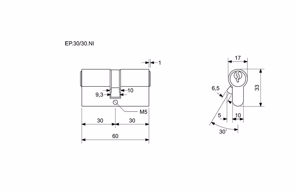 Stavební oboustranná 5stavíková vložka EURO Plus RICHTER EP.30/30.NI