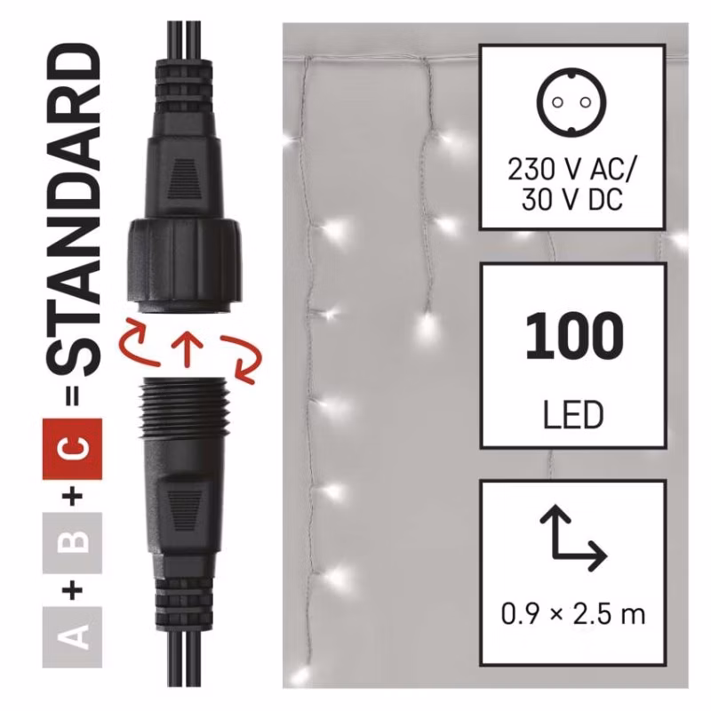 Standard LED spoj. reťaz blikajúca – cencúle, 2,5 m, vonkajšia, studená biela