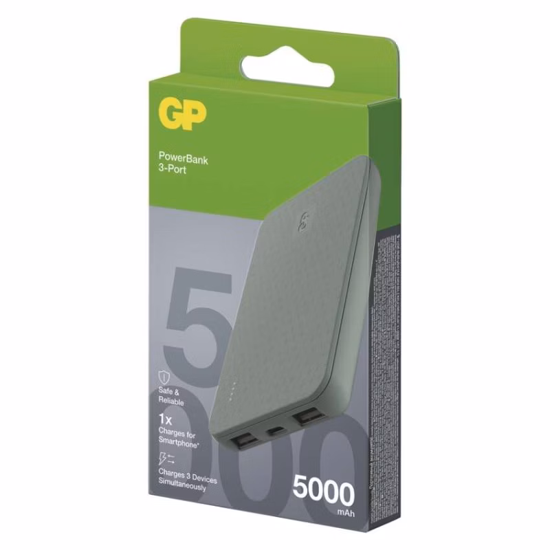 Power bank GP B+ Series, 5 000 mAh, 12 W, zelenošedá