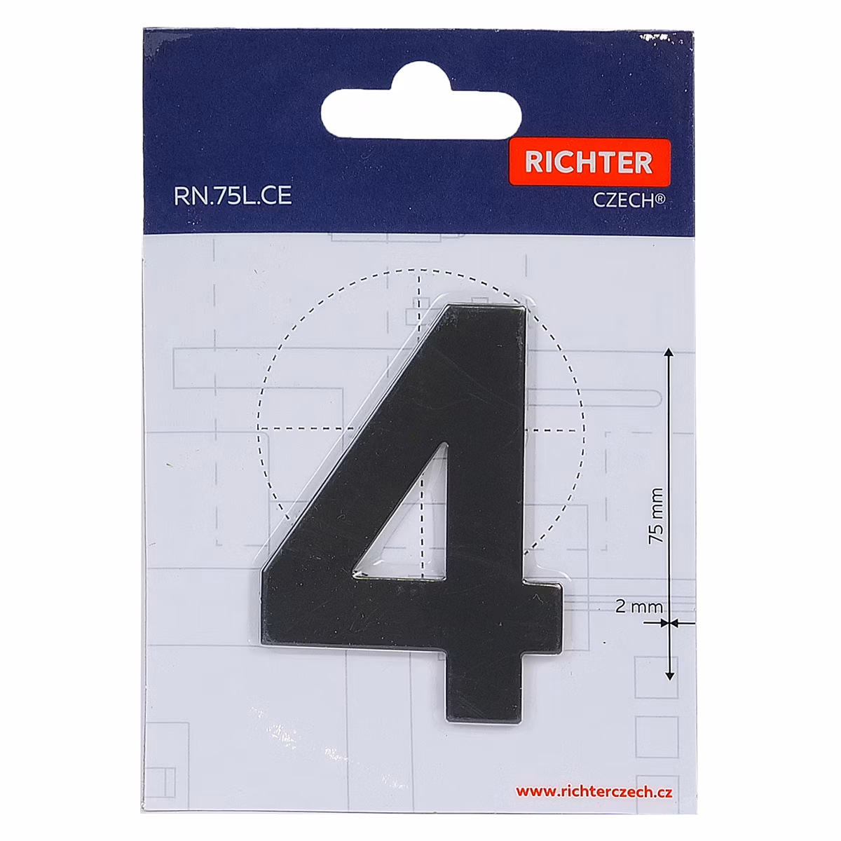 Nerezové číslo v plochém „2D“ provedení RICHTER RN.75L.4.CE