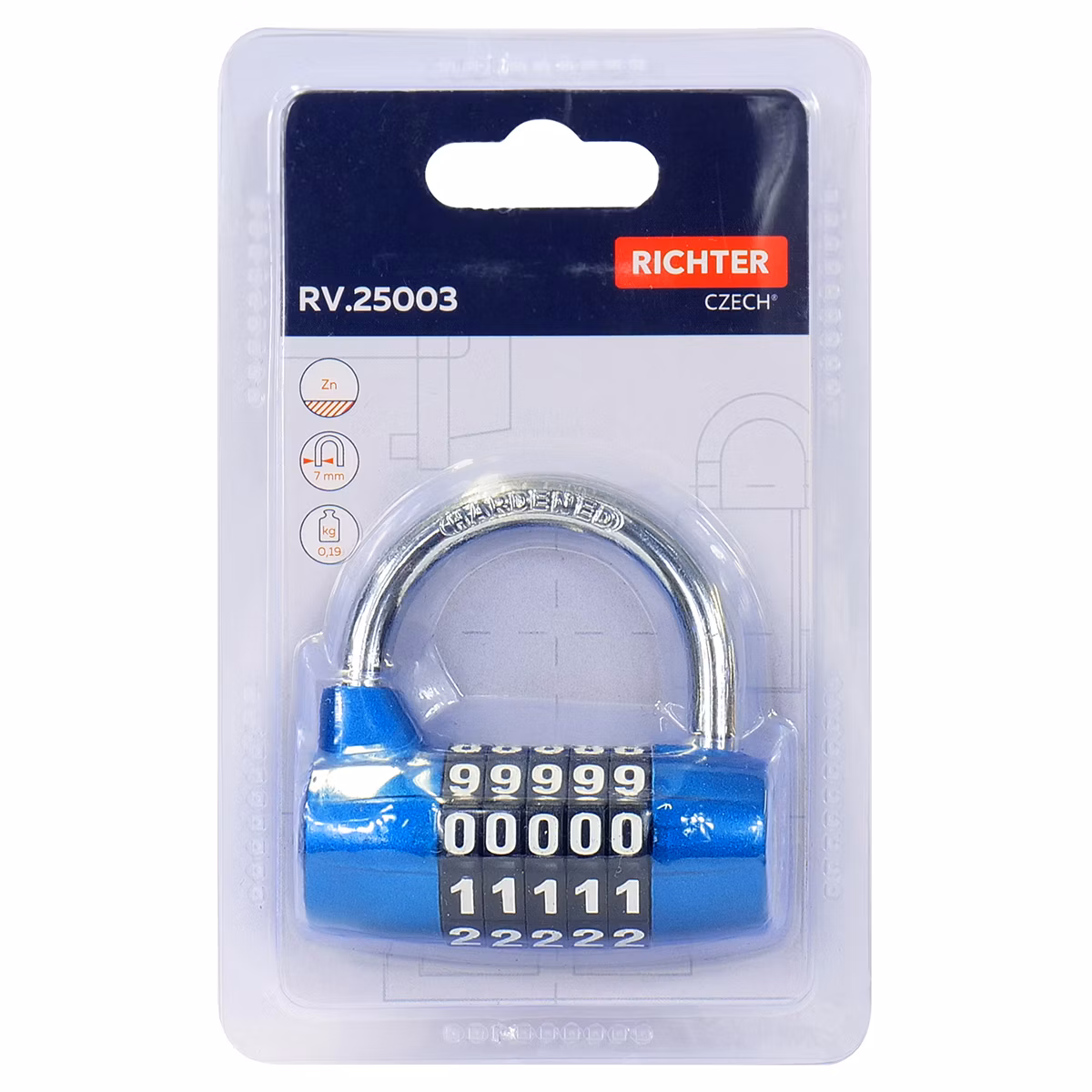 Kódový visací zámek ze slitiny zinku RICHTER RV.25003.MOD