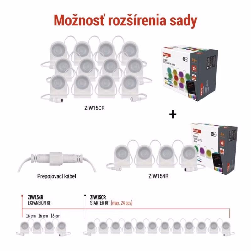 GoSmart LED reflektor - 85 cm reťaz, 4 časti, 7 W, RGBIC+CCT, stmievateľný, WiFi