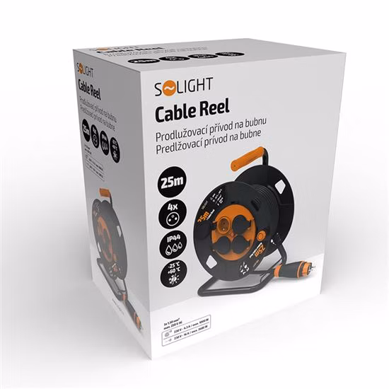 SOLIGHT - Predlžovací kábel 3x1,5mm bubon 25m, 4x zásuvka vonkajšia
