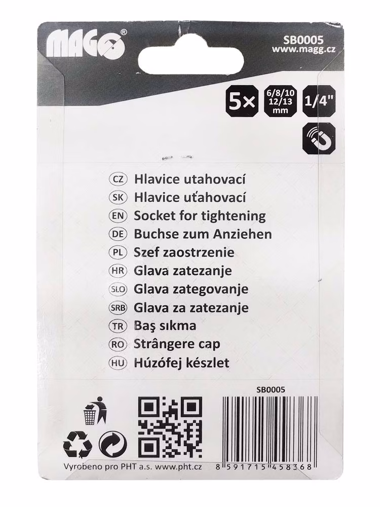 Sada uťahovacích hlavíc 1/4" s magnetom - 5 ks (6;8;10;12;13mm)