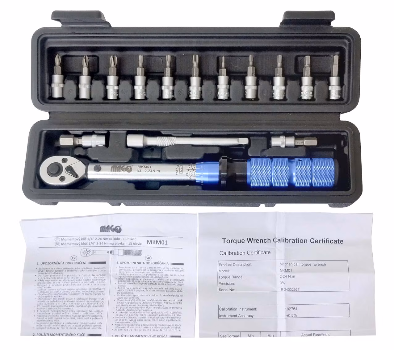 Momentový kľúč 1/4" 2-24 Nm pre bicykle - 13 hlavíc