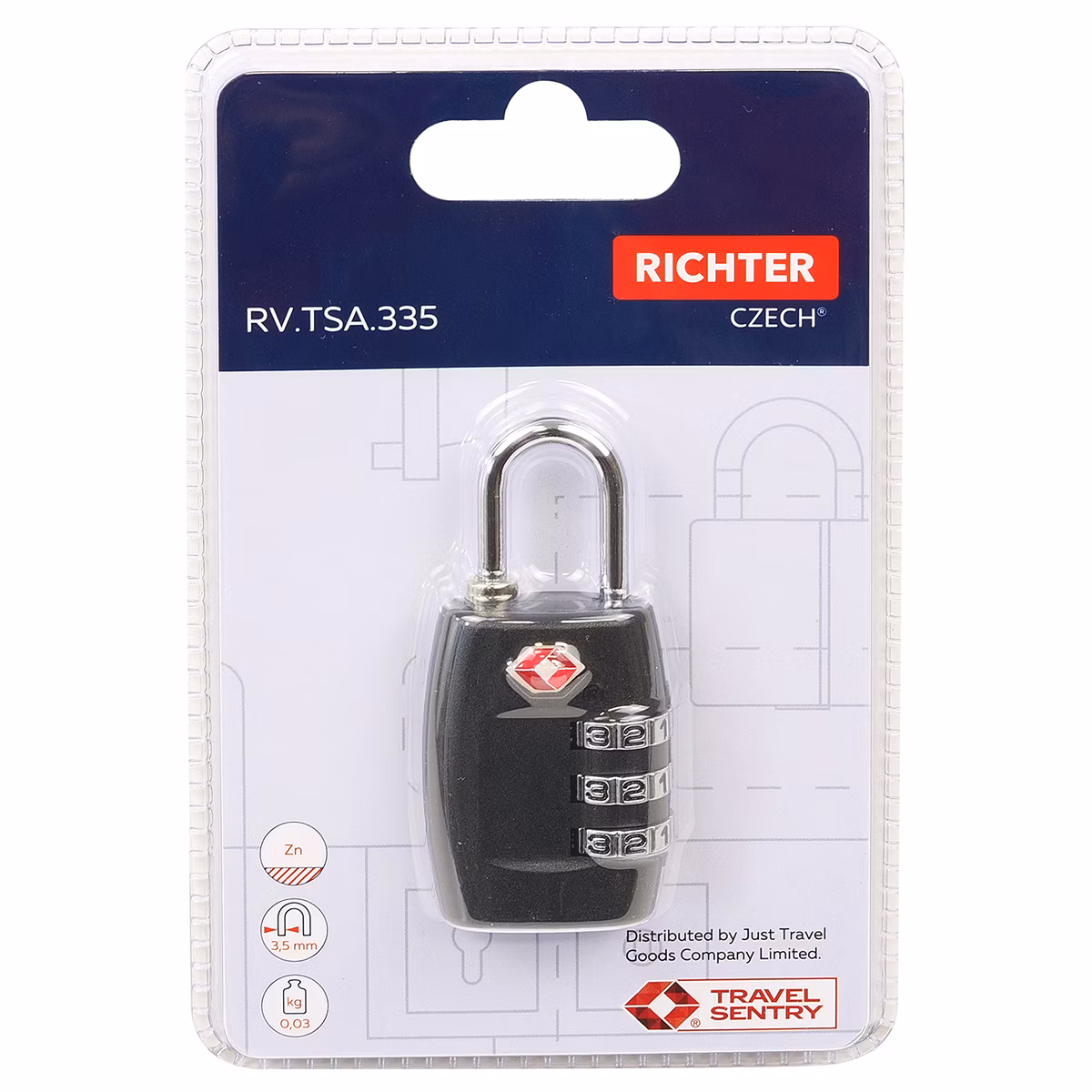 Kódový, cestovní TSA visací zámek na zavazadla RICHTER RV.TSA.335.C