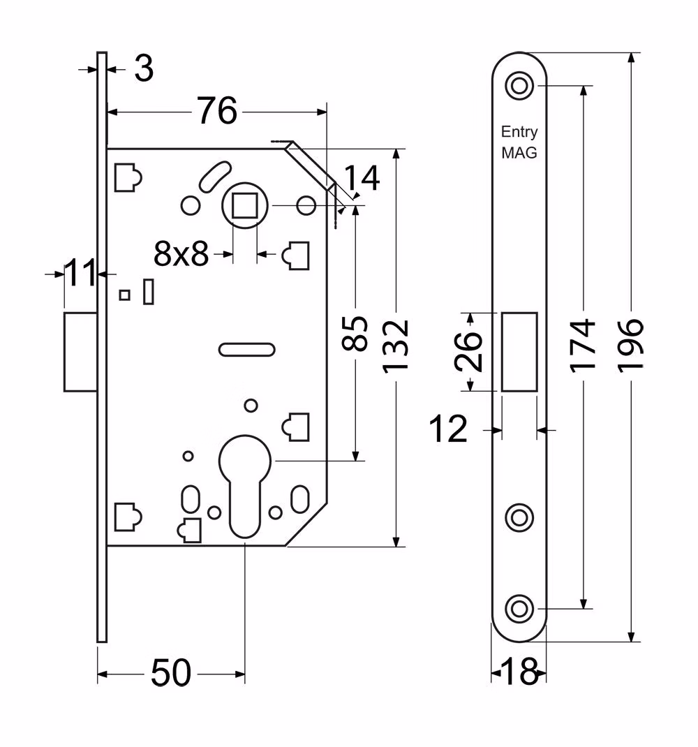 Magnetický zámok pre drevené interiérové dvere. RICHTER EN.M01.PZ.85.50.18.CHM.PL
