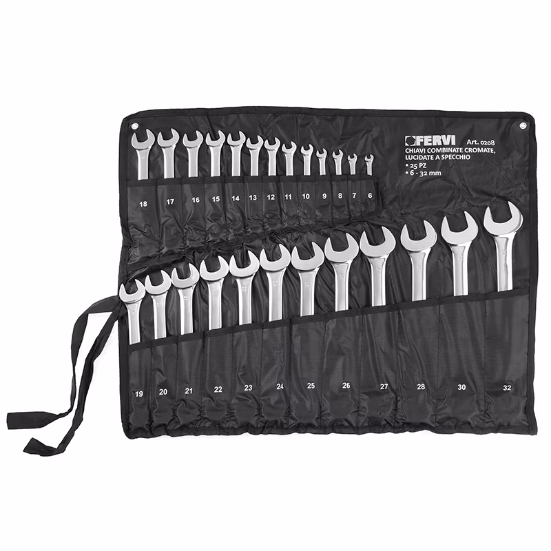 Sada leštených chrómových kombinovaných kľúčov