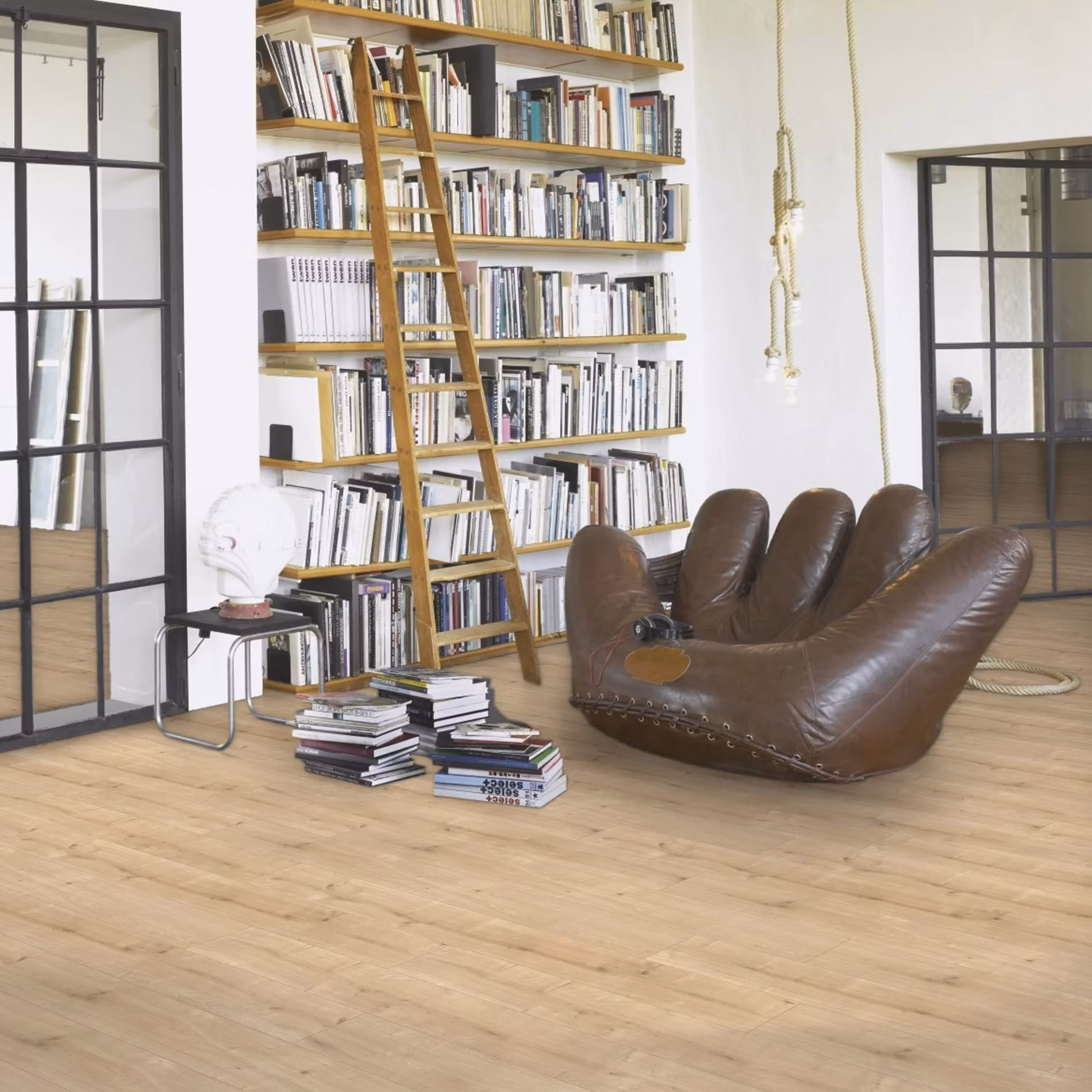 laminatova podlaha parador basic 200 dub 1593997 v interieri s kniznicou size banner large v 2