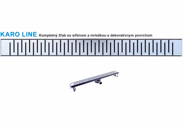 Nerezový odtokový žľab KARO LINE so sifónom DN40 a  dekoratívnou mriežkou