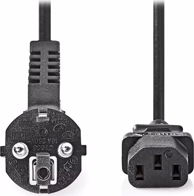NEDIS napájecí kabel 230V/ přípojný 10A/ konektor IEC-320-C13/ úhlová zástrčka Schuko/ černý/ bulk/ 3m